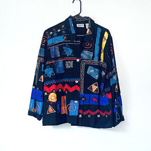 Chico's Black Multicolor Patterned Blazer Jacket